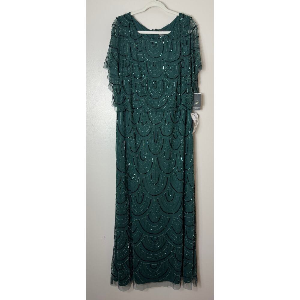 NWT Adrianna Papell Dress Green Mother of the Bride Gown Sequin Beaded Art Deco - Picture 3 of 14